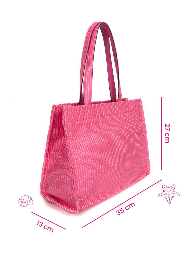 CARTERA DE PLAYA  PIPA FUCSIA MEDIANA EFECTO RAFIA