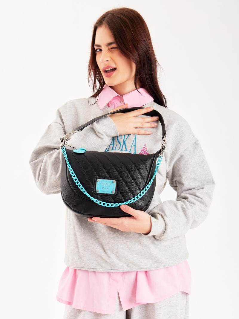 Cartera de hombro negro y  turquesa Andes