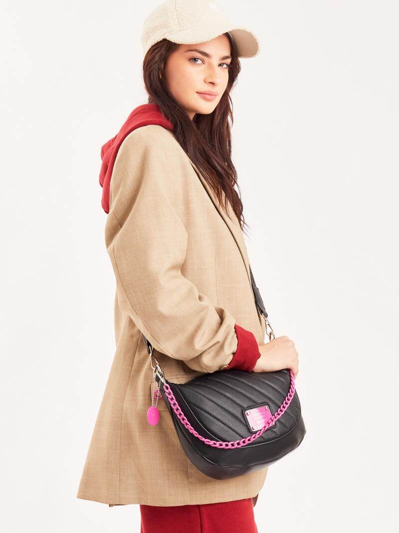 Cartera de hombro negro y fucsia Andes