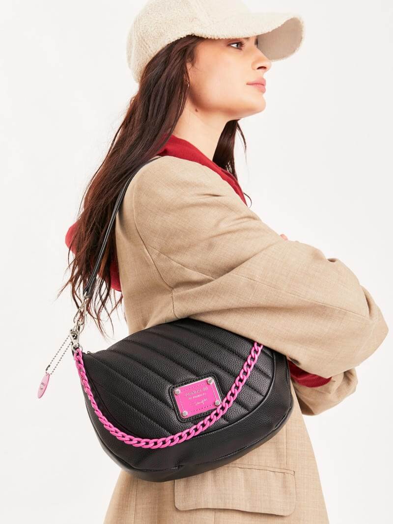 Cartera de hombro negro y fucsia Andes