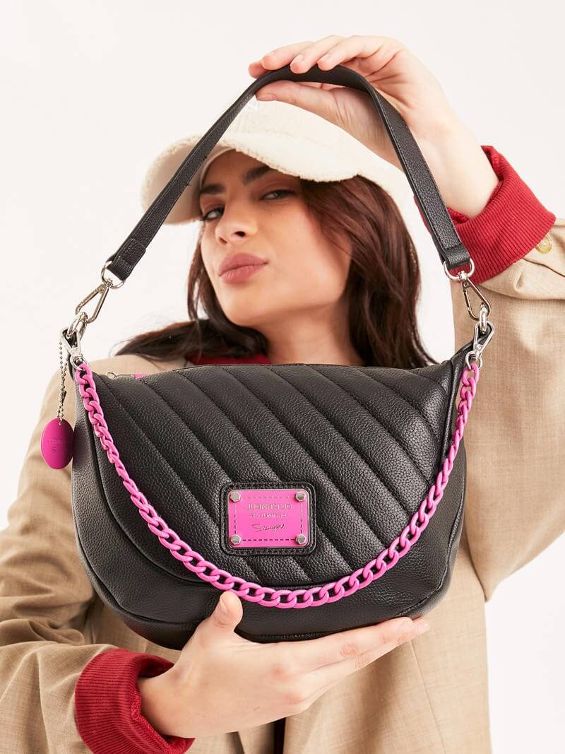 Cartera de hombro negro y fucsia Andes