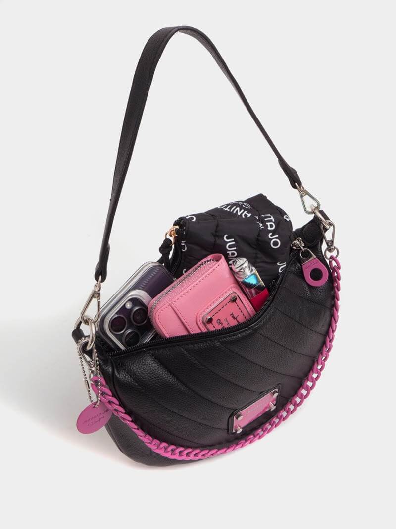 Cartera de hombro negro y fucsia Andes