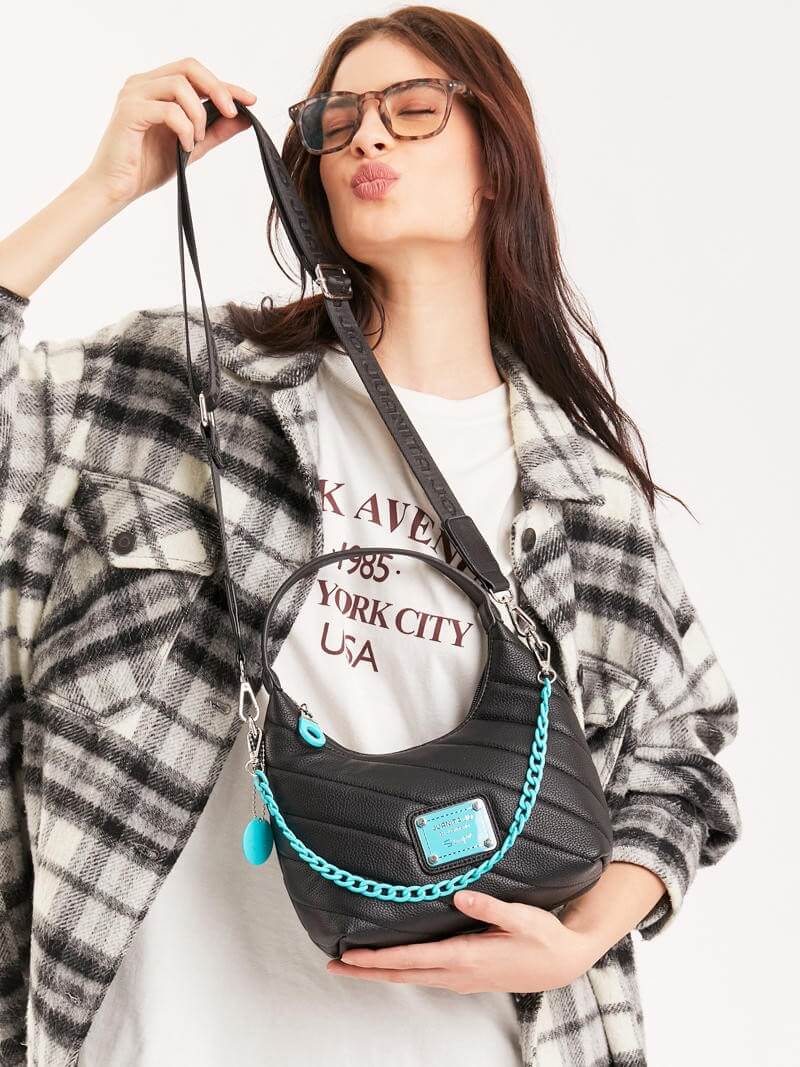 Cartera Baguette negra y turquesa Andes