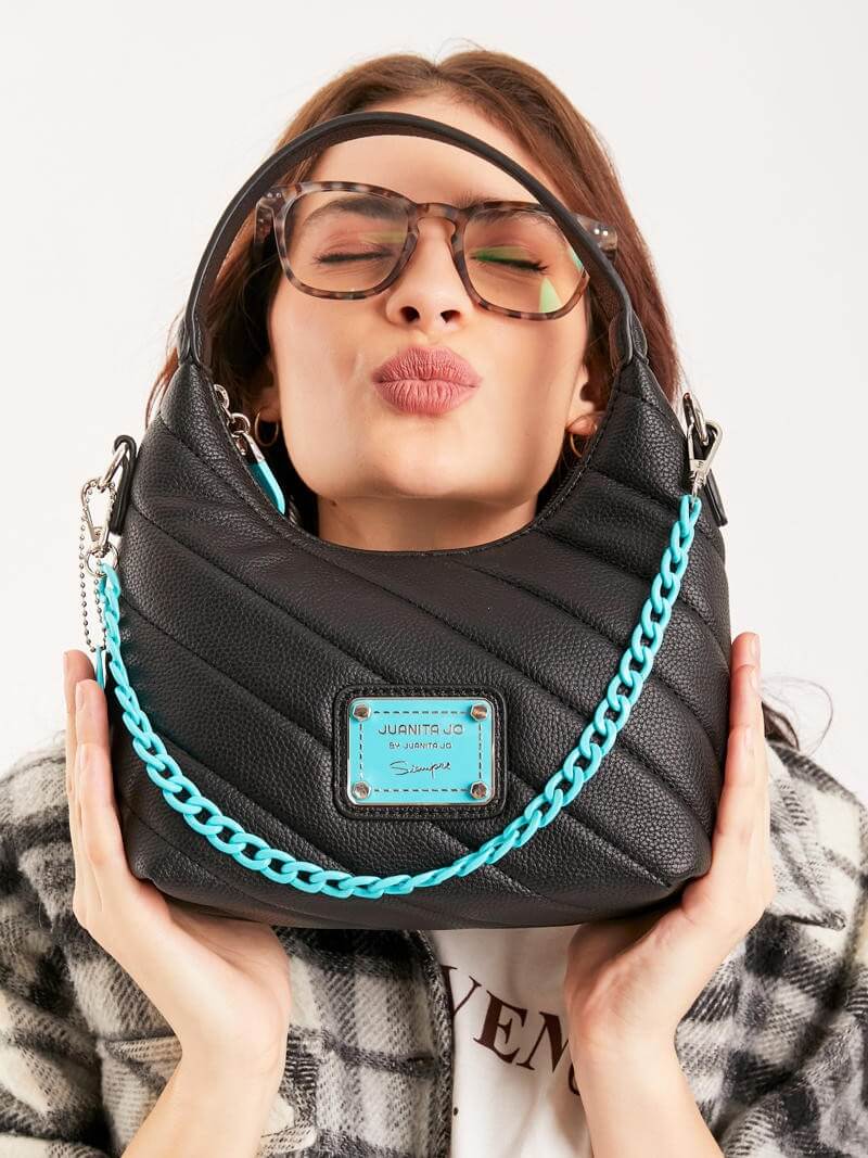 Cartera Baguette negra y turquesa Andes