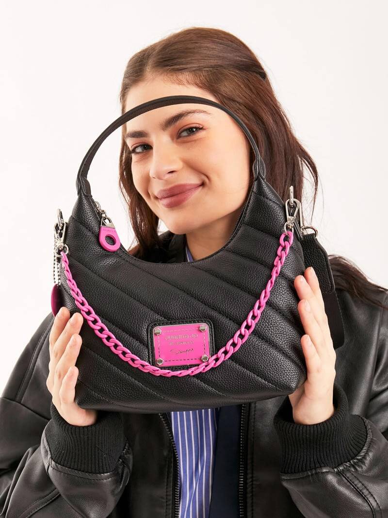 Cartera Baguette negro y fucsia Andes