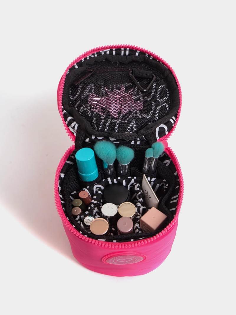 Neceser cilindrico porta brochas fucsia