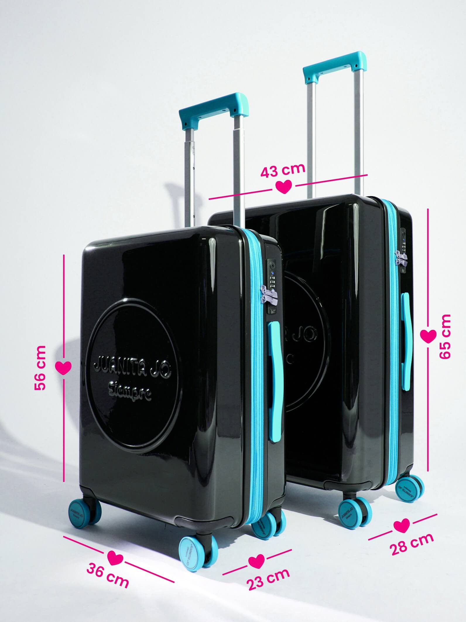 Set de Valija de 23 kilos y carry on de 15 kilos Negro y turquesa + kit de viaje de regalo