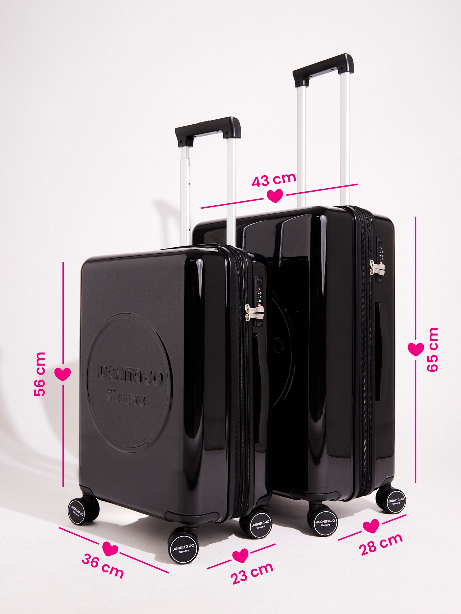 Set Valija de 23 kilos y carry on de 15 kilos Negro + kit de viaje de regalo
