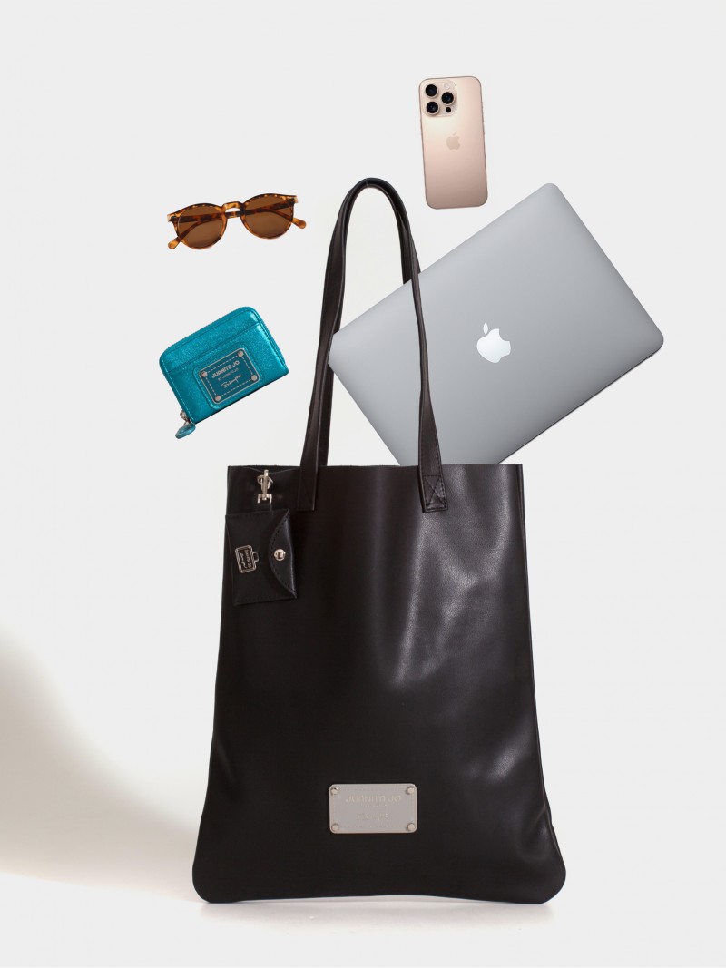 Tote bag de cuero negra Génova