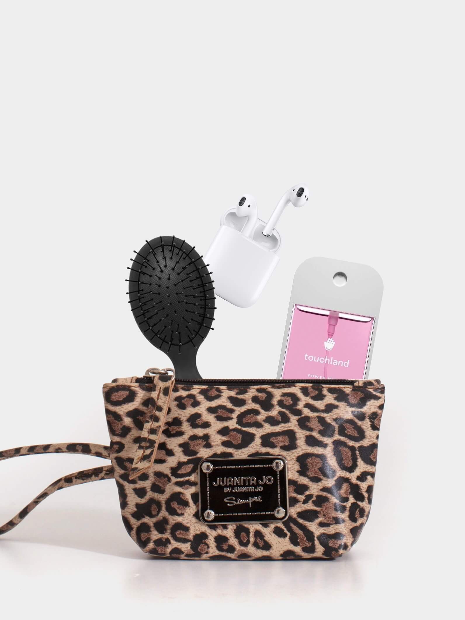 Neceser pequeño de cuero leopardo