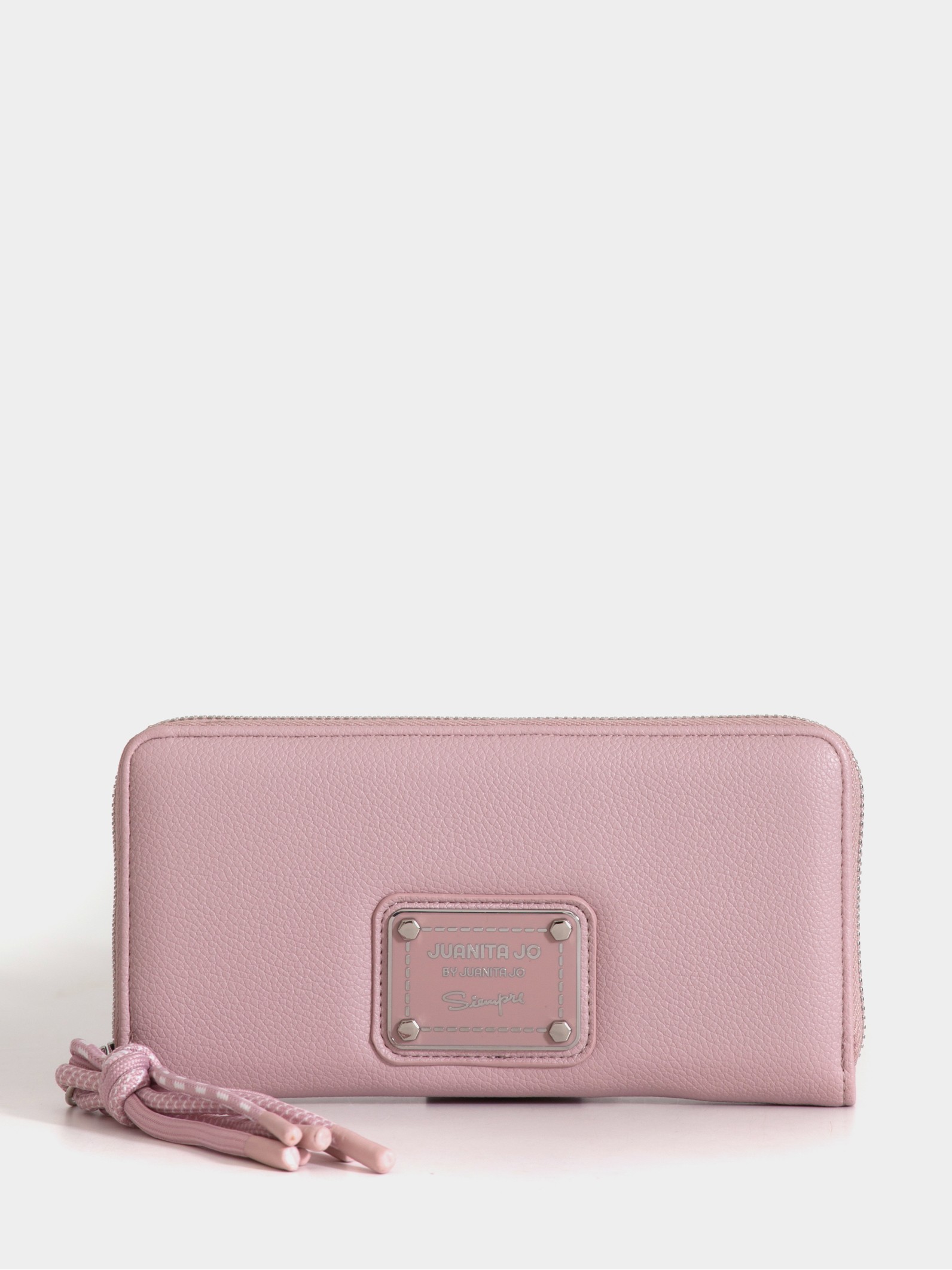 Billetera grande rosa con tiracierre de cordones