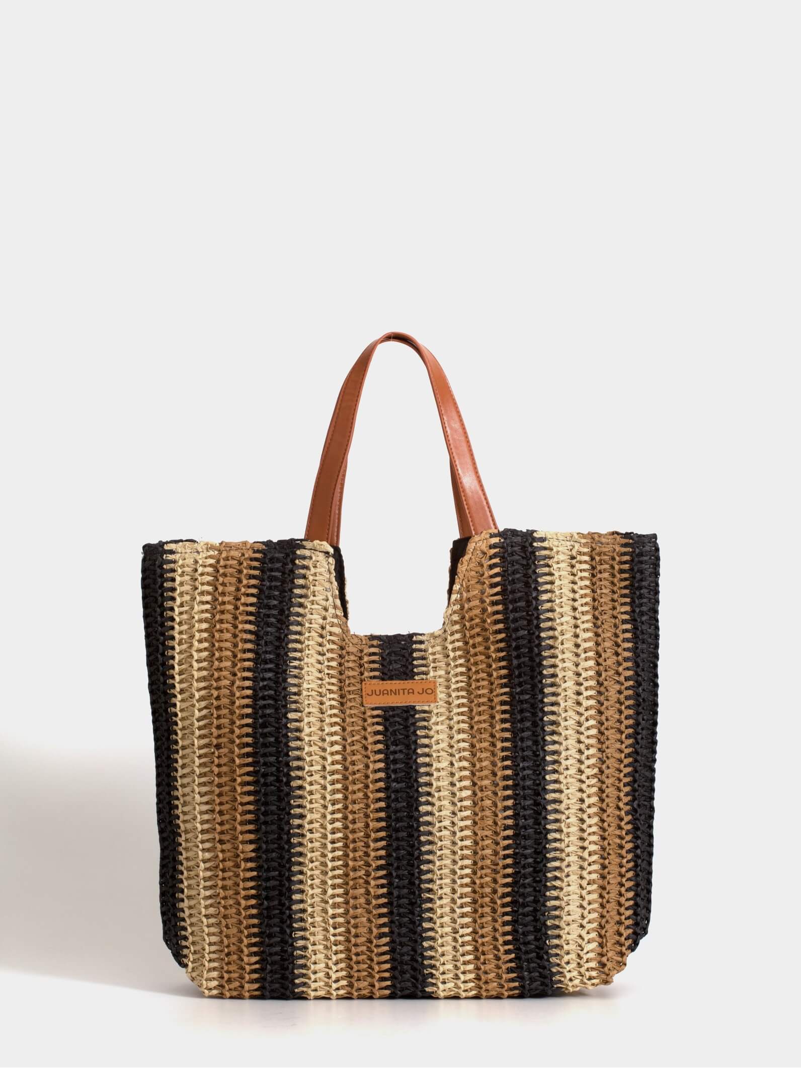 Cartera de Playa negra y beige Santorini