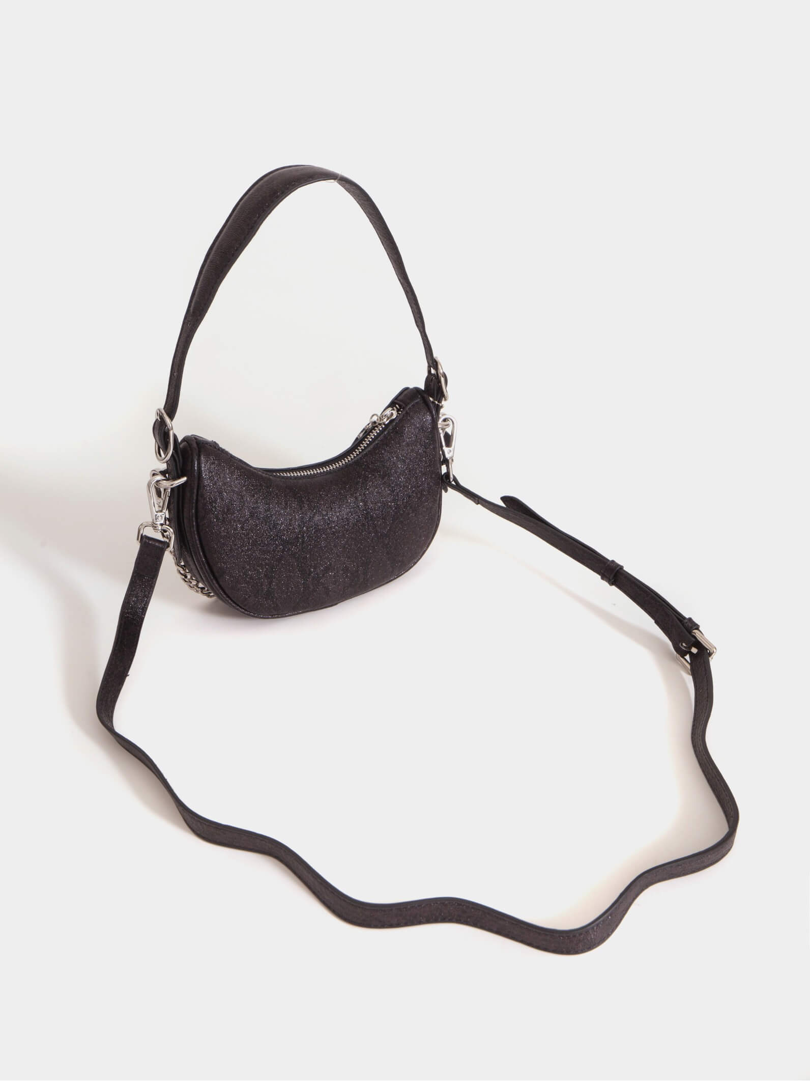 Cartera de hombro negra con glitter Aura