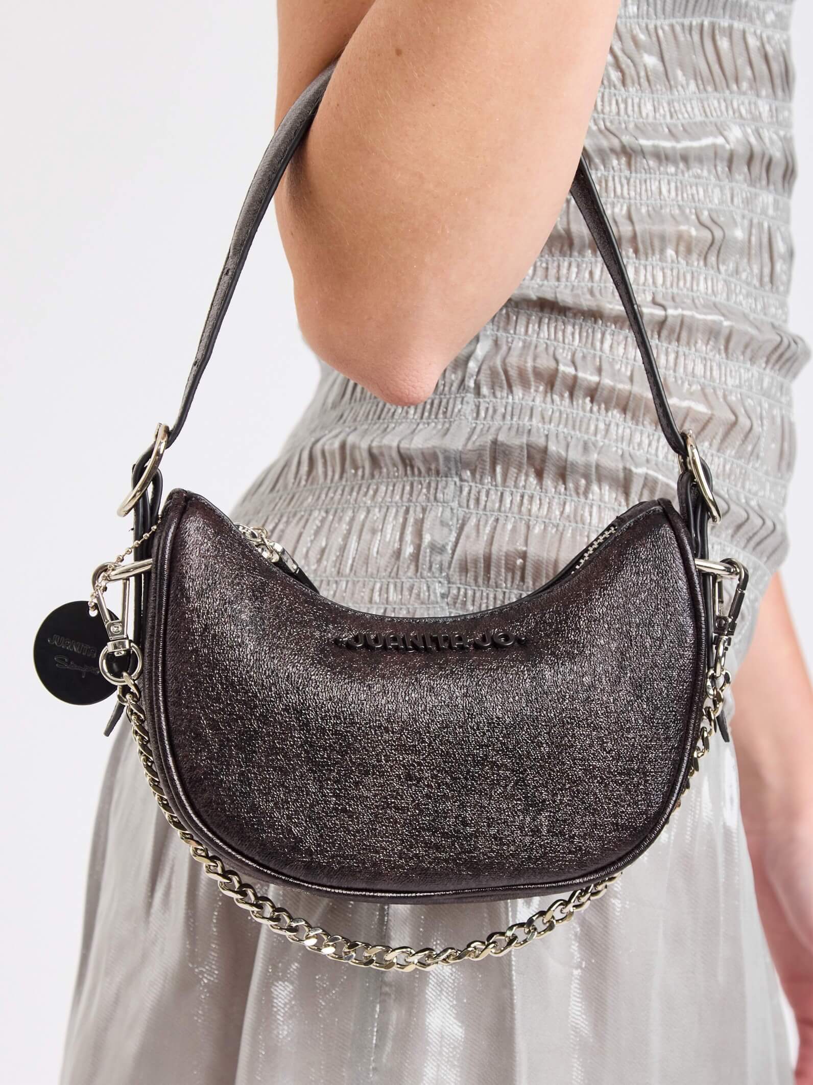 Cartera de hombro negra con glitter Aura