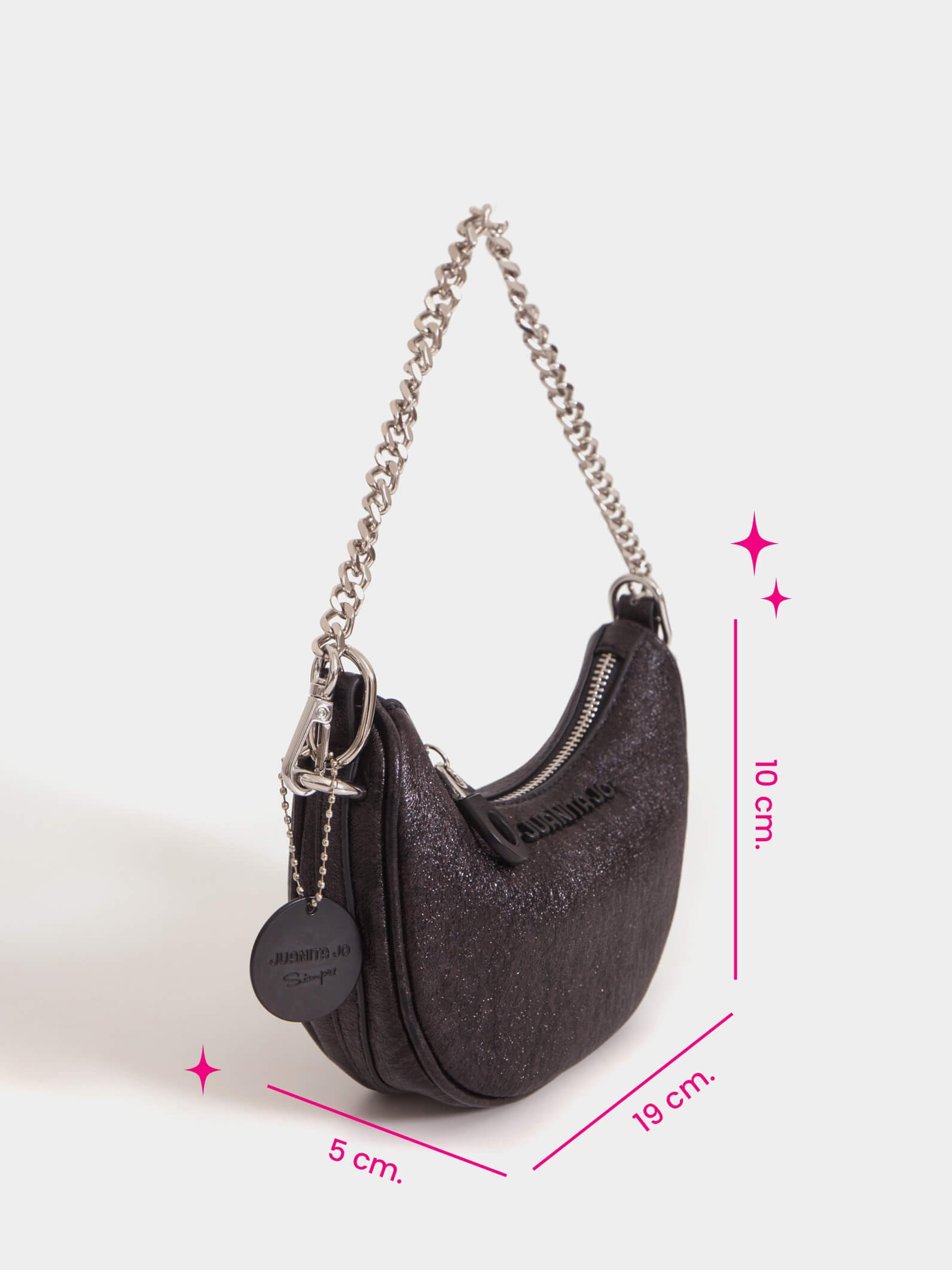 Cartera de hombro negra con glitter Aura