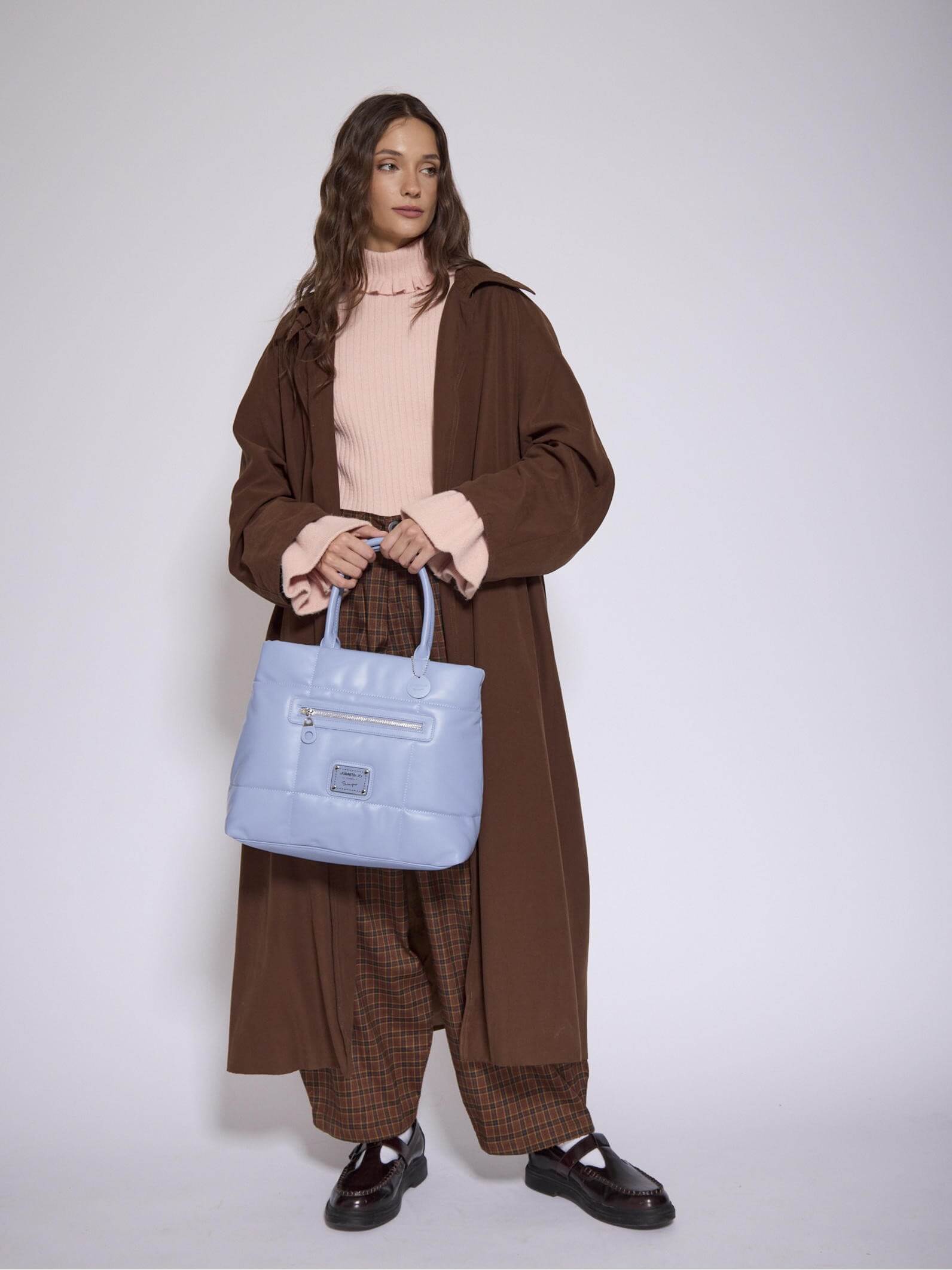 Cartera Mediana Celeste Puffer