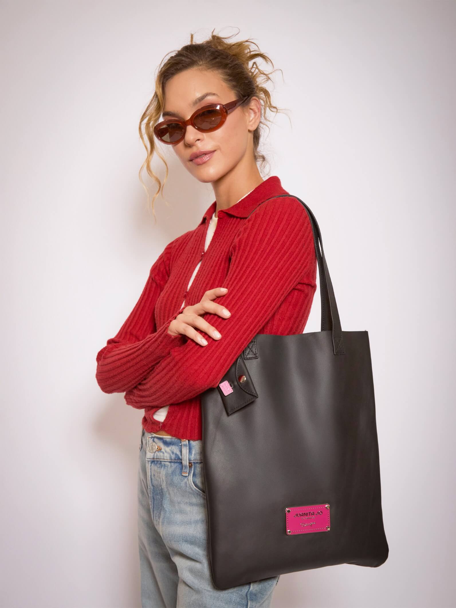 Tote Bag Negra de Cuero Génova