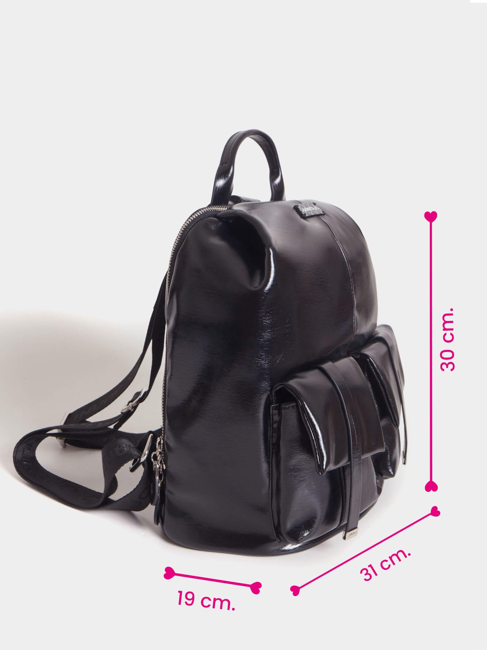 Mochila Negra efecto Charol Roxie