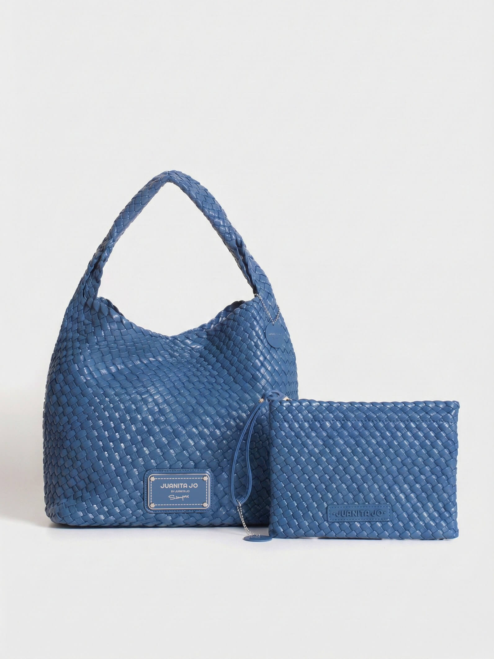 Set Lazo: Cartera mediana + Sobre pouch rectangular Azul