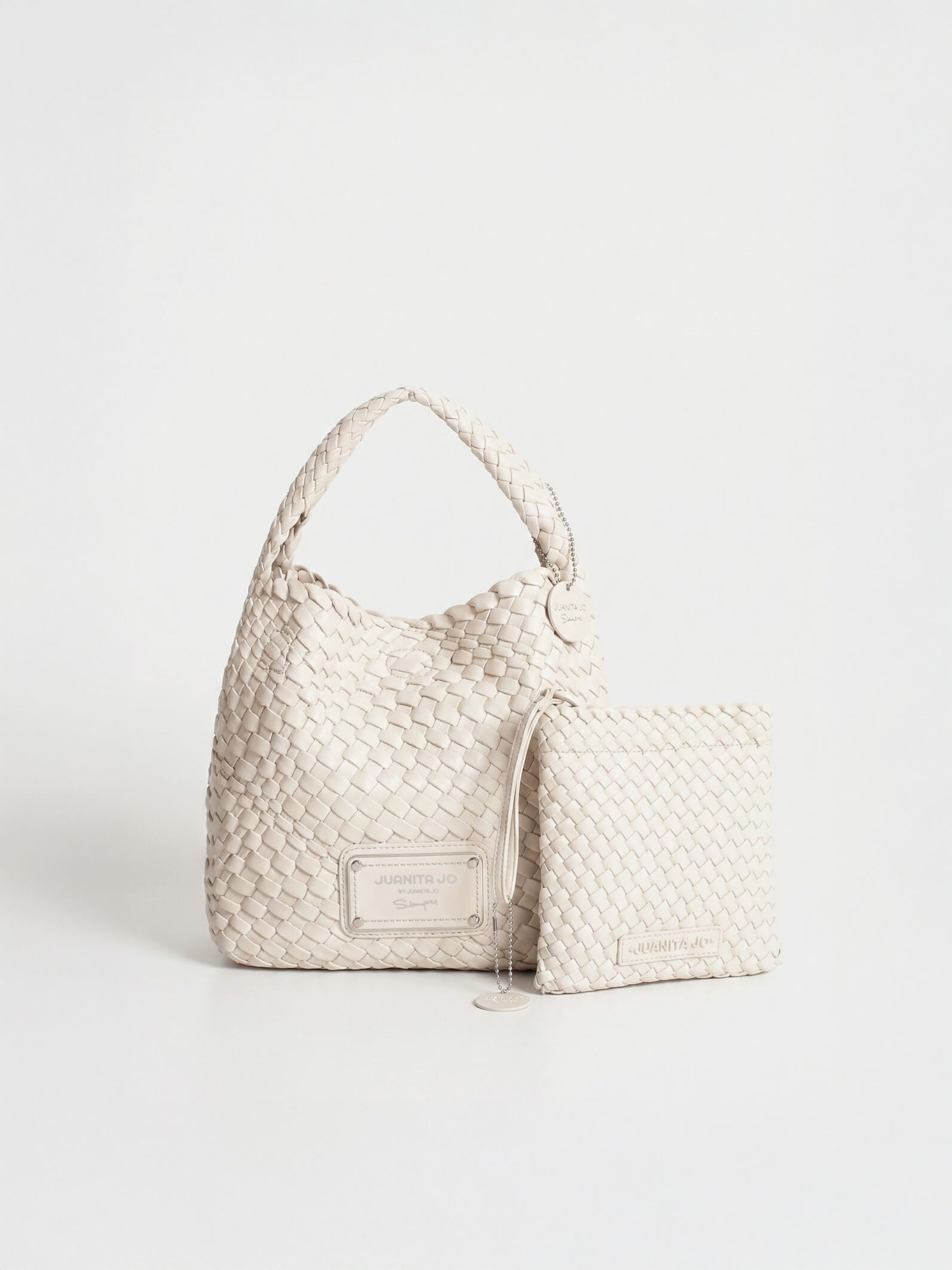 Set Lazo: Cartera chica + Sobre pouch cuadrado Crema