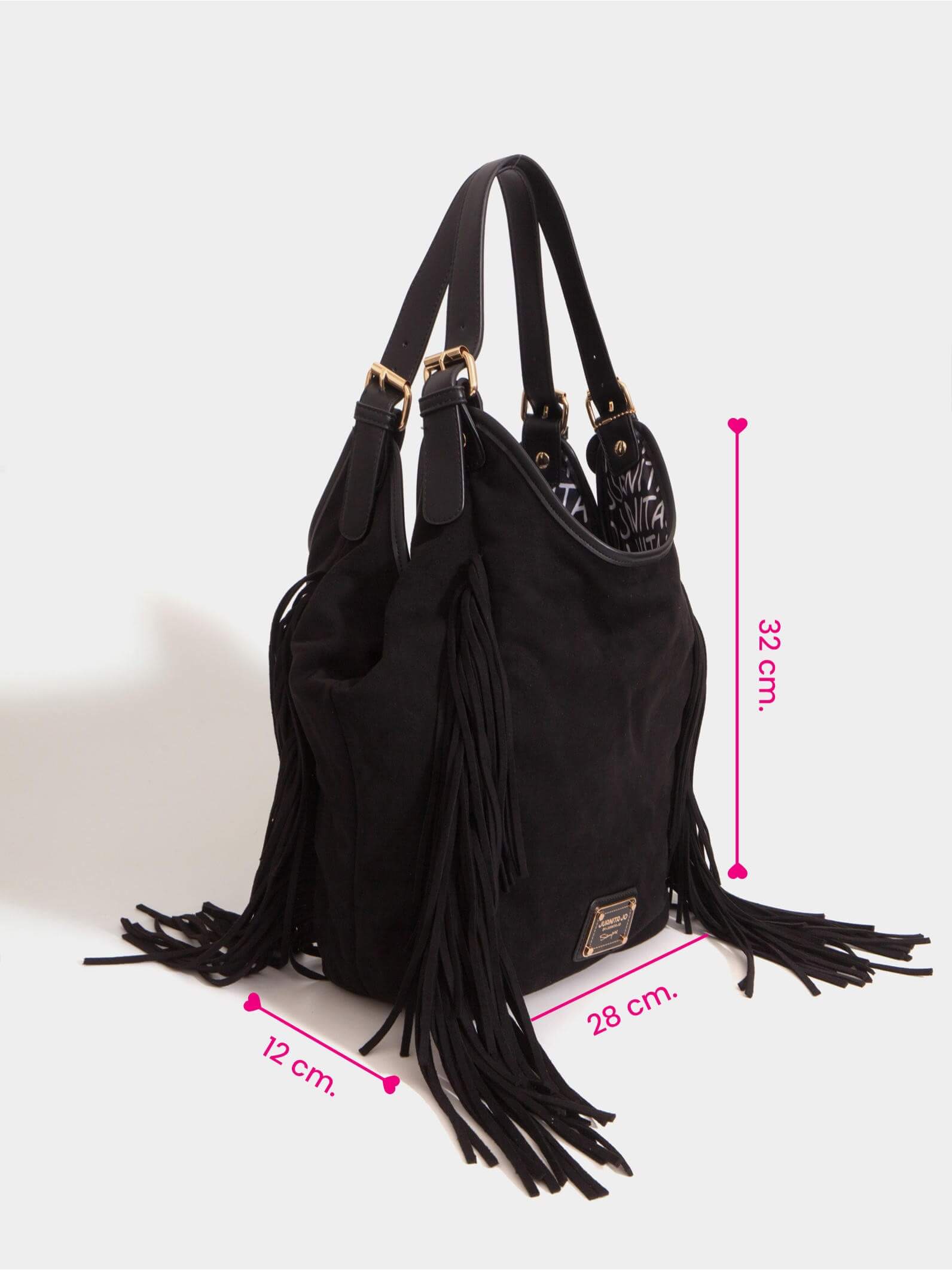 Cartera Flecos Mediana Negra Montana