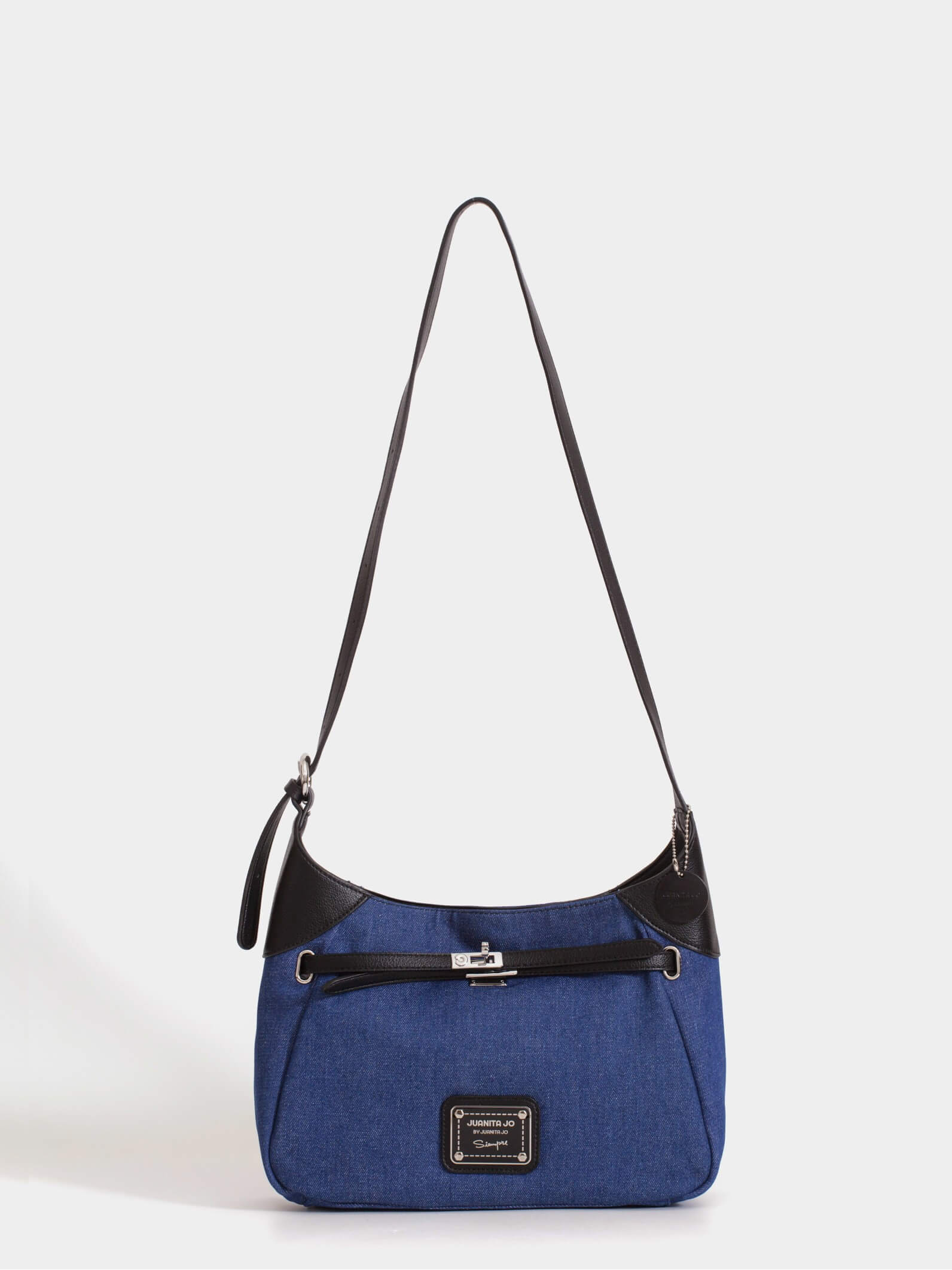 Cartera de hombro denim Jessie azul y negro