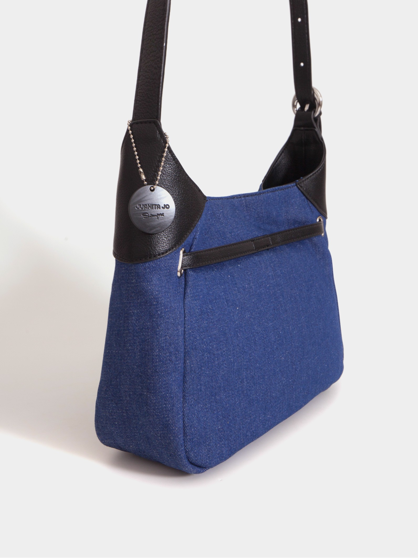 Cartera de hombro denim Jessie azul y negro