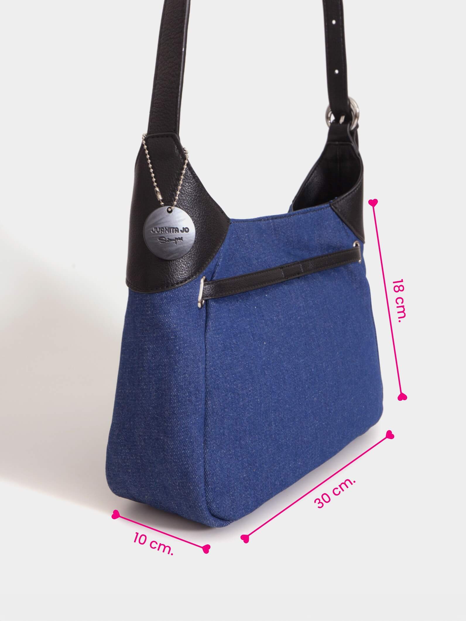 Cartera de hombro denim Jessie azul y negro